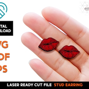 Lips Kiss Stud Earring - Laser Cut SVG File - Glowforge Ready - Jewelry Template - score & cut