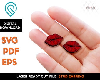 Lips Kiss Stud Earring - Laser Cut SVG File - Glowforge Ready - Jewelry Template - score & cut