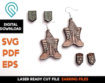 USA Military Boots Earring Set - Laser SVG Cut File – Glowforge Ready - Stu Earrings - America, 4th of July, Independence