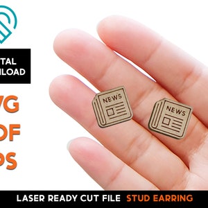 ニュース スタッド イヤリング セット - レーザー カット SVG ファイル - Glowforge 対応 - ジュエリー テンプレート - カットとスコア - 新聞、ゴシップ