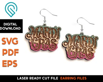 Mardi Gras  Earring Set 10 - Laser Cut SVG File - Glowforge Ready - Jewelry Template - Fat Tuesday, New Orleans, Mask, Beads, Fleur de lis