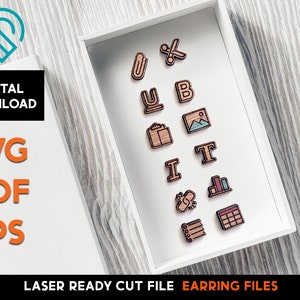 Set di orecchini a bottone Copy Writer - File SVG tagliato al laser - Glowforge Ready - Modello di gioielli - PAROLA, testo, copywriting, editor