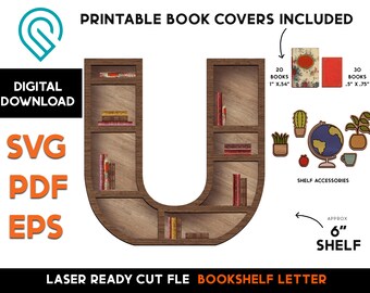 Initial Letter Bookshelf SVG: Laser Cut Alphabet, Dollhouse Decor (Digital Download)