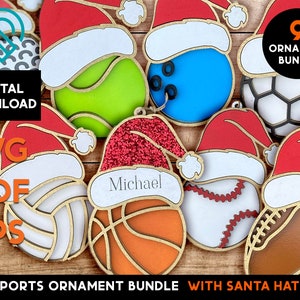 Sport Santa Hat - Ball Bundle - Santa Christmas Hat Ornament - Laser SVG Cut File – Glowforge Ready - 10 Sports