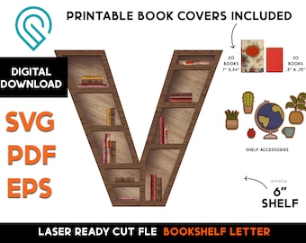 Initial 'V' Bookshelf DIY: Wood Laser Cut File (Digital Download)