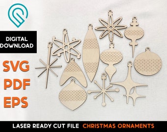 Mid Century Modern - Cut & Score -  Christmas Ornament - Laser Ready SVG Cut File Template -