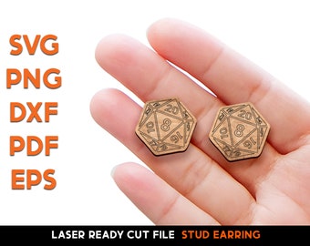 D20 Stud Earring - Laser Cut SVG File - Glowforge Ready - Jewelry Template - Halloween Magic