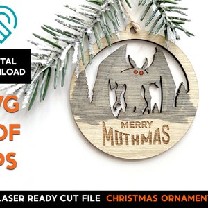 Merry Mothmas - Mothman Christmas Ornament -  Laser SVG Cut File – Glowforge Ready - Cryptic Monsters  - MOTH MAN
