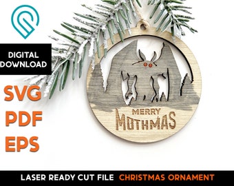 Mothman Christmas Ornament Laser Cut File: Merry Mothmas SVG PDF EPS (Digital Download)