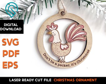 Chicken Christmas Ornament SVG Laser Cut File (Digital Download)