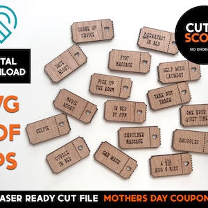 Ingressos para cupons de pontuação do Dia das Mães - Arquivo de modelo SVG com corte a laser - DOWNLOAD DIGITAL - Glowforge Laser Ready