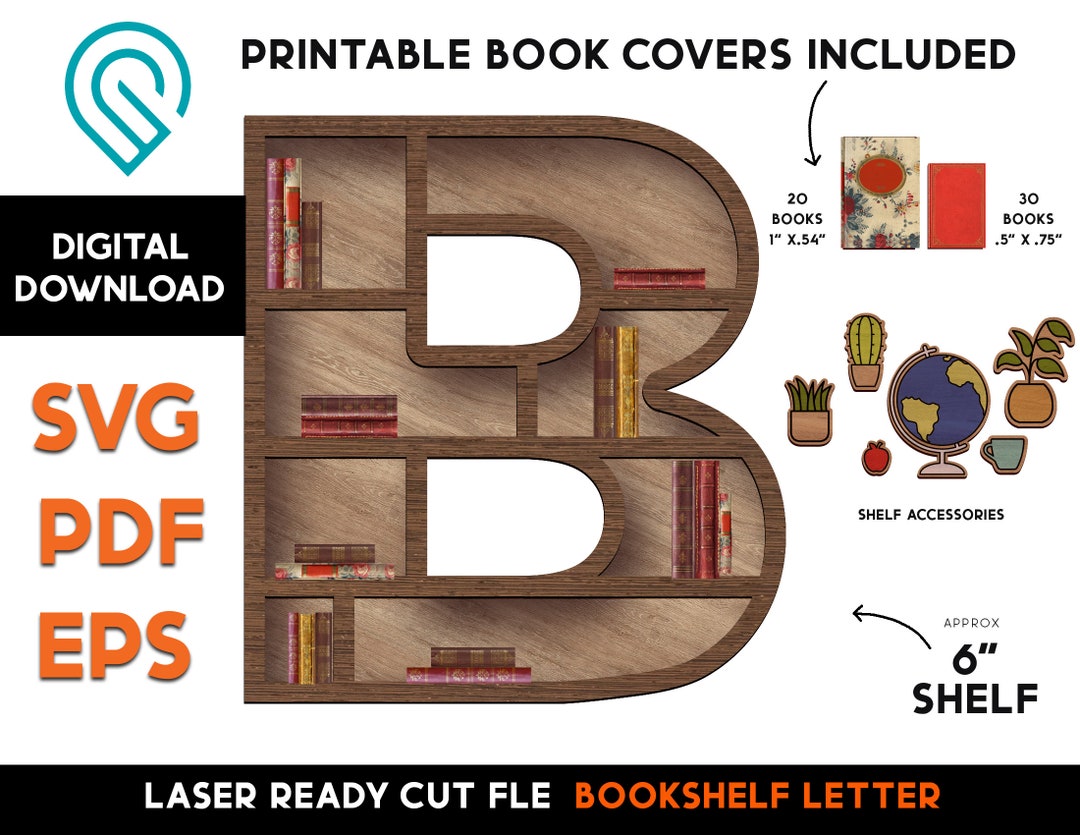 Initial Letter Bookshelf SVG: DIY Miniature Bookcase, Dollhouse Decor ...