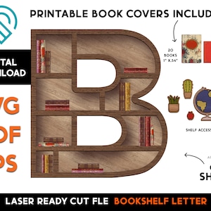 B - Letra inicial - Estante de libros en miniatura DIY - Archivo de corte SVG láser de madera – Glowforge Ready – Alfabeto, Casa de muñecas, Lectura, Libros, Librería