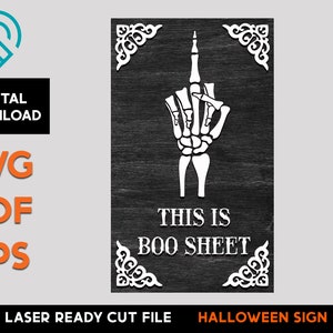 Boo Sheet Halloween, Skelett Hände - Laser Cut SVG-Datei - Glowforge Ready - Skelett Mittelfinger