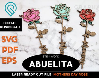 ABUELA - Rose - Double Layer Cut & Score - Sturdy Rose - Laser Cut SVG Template File