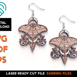 BOHO Moth Butterfly Earring 7 -  Wood Laser SVG Cut File – Glowforge Ready – Mystical, Witchy, Crystal, Mystic, Moon