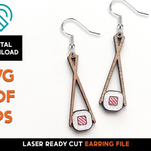 Sushi Chop Sticks Boucles d'oreilles - Fichier SVG découpé au laser - Glowforge Ready - Modèle de bijoux - Asiatique, Japonais, Chinois, Oriental