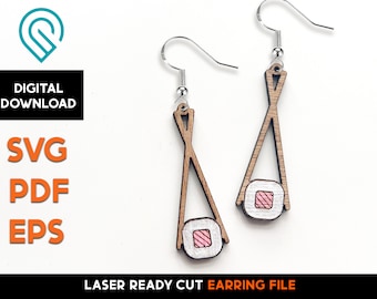 Sushi Chopsticks Earrings SVG: Laser Cut Jewelry Template (Digital Download)