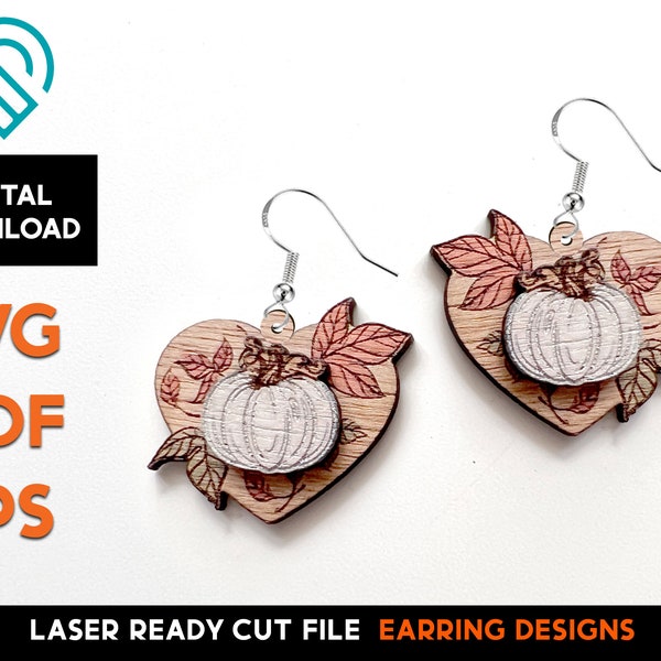 Pumpkin Fall Heart Earring Set - Laser Cut SVG File - Glowforge Ready - Jewelry Template - Autumn