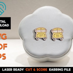 School Bus -  Stud Earring - Laser Cut SVG File - Glowforge Ready and Tested - Cut and Score - Jewelry Template