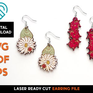 Ladybug Floral Earring Set - Laser Cut SVG File - Glowforge Ready - Jewelry Template - DIGITAL DOWNLOAD - Daisy