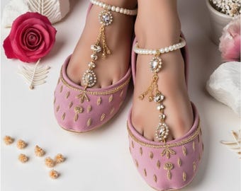 Baby Pink Anklet Khussa: Handmade Indian Bridal Jutti