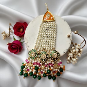 Pakistani Bridal Jhoomer Passa: Meenakari Kundan Wedding Headpiece