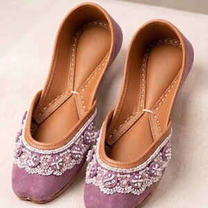 Pink Embroidered Khussa Shoes | Handmade Floral Punjabi Jutti | Women's Slip-On Wedding Flats | Size 7 Ready to Ship