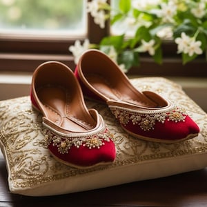 Chaussures Khussa rouges bordeaux perle or indien nuptiale pakistanaise chaussures plates Mehndi Nikah femmes traditionnelles faites à la main Juttis