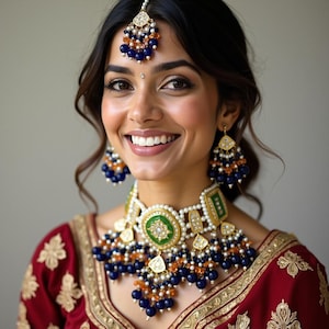 Handcrafted Indian Bridal Jewelry Set: Choker, Maang Tikka & Earrings