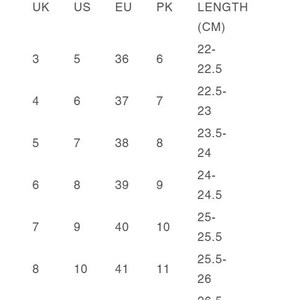 Size Chart for Lilac Purple Hand-Sewn Anklet Khussa Shoes, Accurate Sizing for Punjabi Jutti and Eid/Wedding Footwear