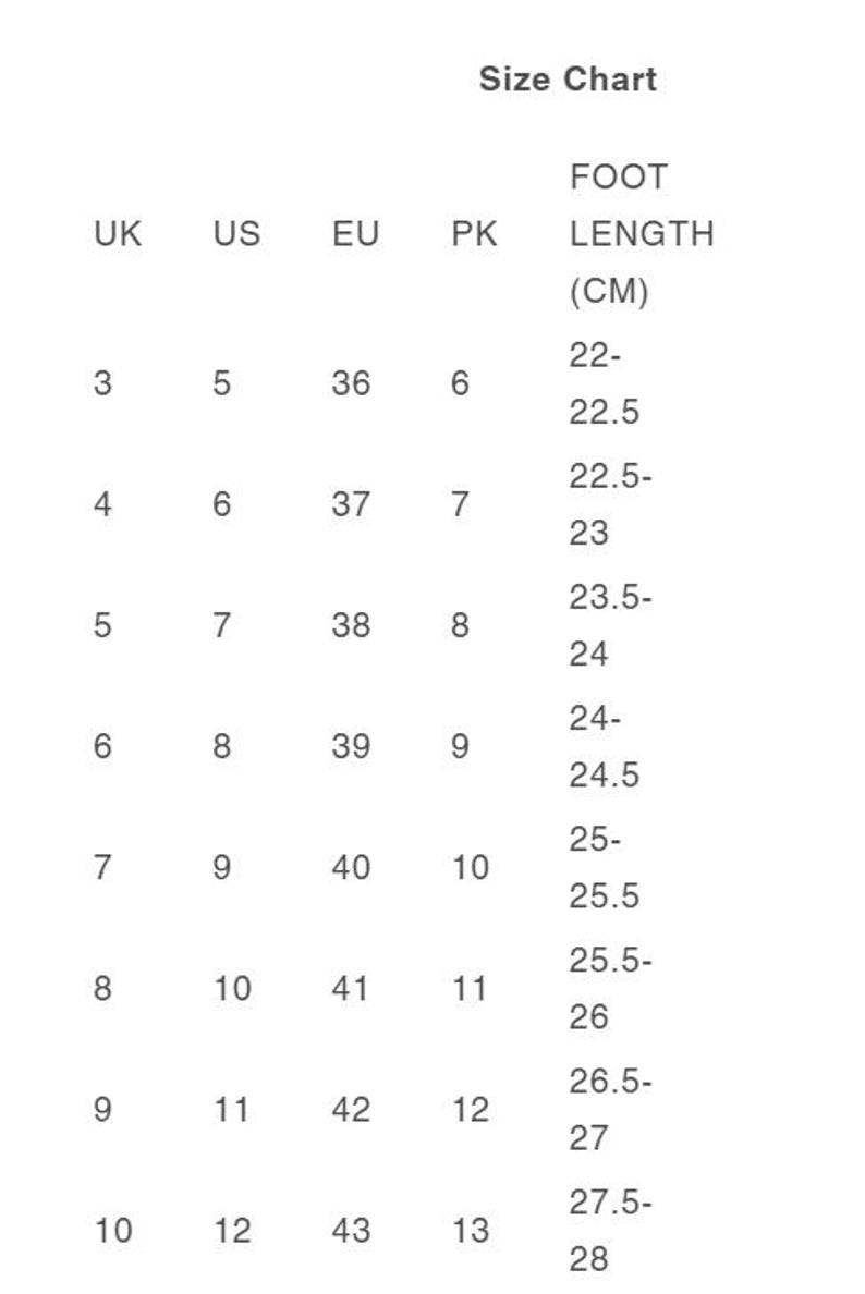 Size Chart for Lilac Purple Hand-Sewn Anklet Khussa Shoes, Accurate Sizing for Punjabi Jutti and Eid/Wedding Footwear
