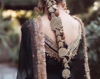 Kundan Hair Paranda – Gold & Silver Bridal Paranda – Indian Pakistani Wedding Hair Accessory – Ready to Ship