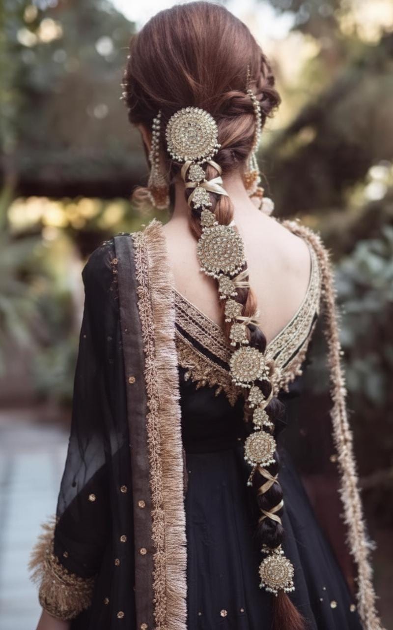 BRIDAL PAKISTANI INDIAN JEWELRY ELAYNA PUNJABI PARANDA HAIR ACCESSORIES Punjabi Mirror Parandi / Paranda for Wedding / Mirror  main image 4