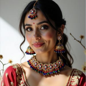 Multi-Color Bridal Choker Set: Indian Pakistani Wedding Jewelry