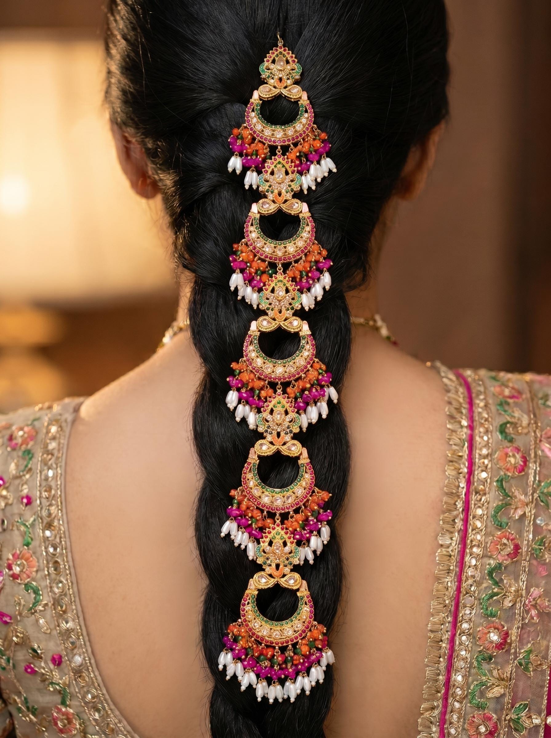 BRIDAL PAKISTANI INDIAN JEWELRY ELAYNA PUNJABI PARANDA HAIR ACCESSORIES Amazon.com : Indian Style Handmade Paranda Parandi Hair  main image 3