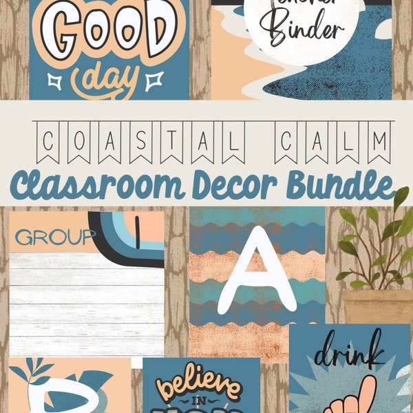 Coastal Calm Classroom Decor Bundle | Natural Classroom Decorations | Calming Classroom Labels | Neutral Modern Classroom| Editable