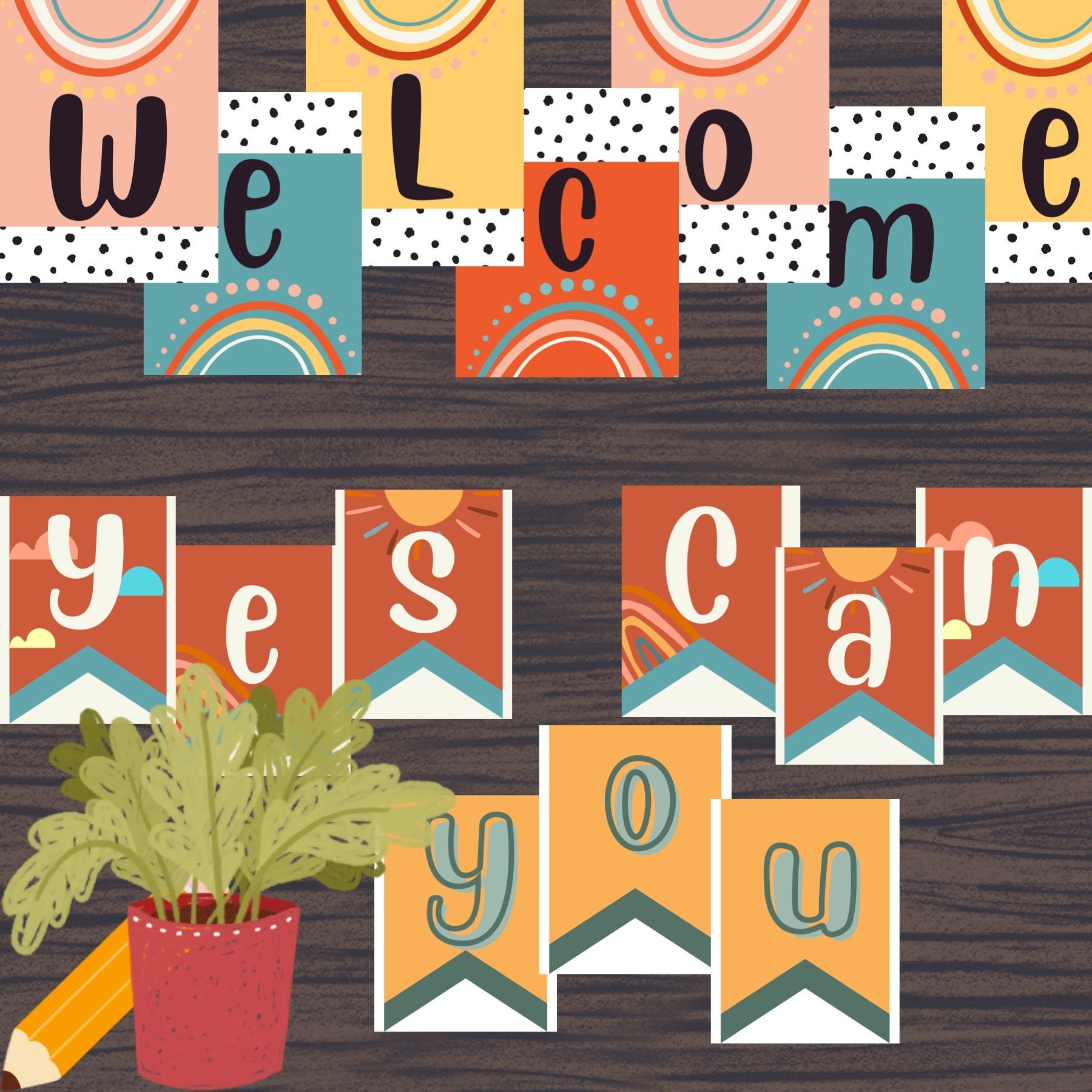 BOHO RAINBOW Classroom Decor Bundle Natural Classroom Decorations