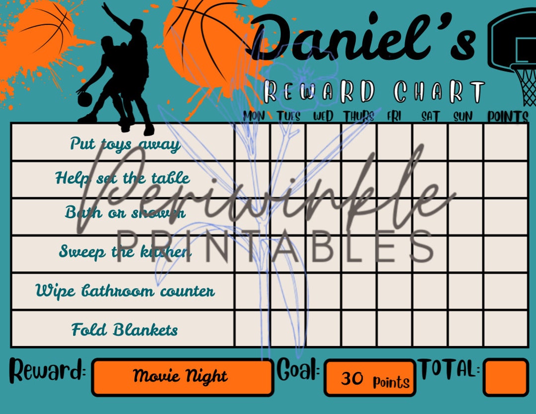 PRINTABLE Basketball Responsibility Chart, Chore Chart, Kid's