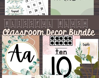 BLISSFUL BLUSH Klassenzimmer Decor Bundle | Natürliche Klassenzimmer Dekorationen | Beruhigende Klassenzimmer Etiketten | Neutrales Modernes Klassenzimmer| Bearbeitbaren