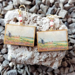 Monet Tulip Fields Ohrringe, handgefertigter Kunstschmuck, Miniatur-Kunstohrringe, berühmte Kunstohrringe, beste Geschenke für Künstler, Geschenke für Maler