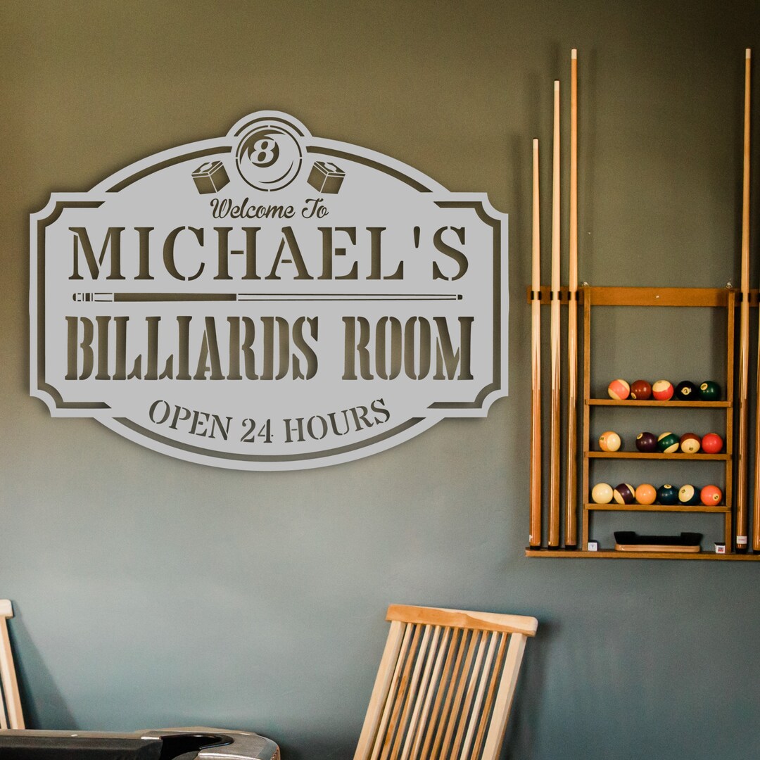 Billiards Sign Personalized Poolhall Sign for Game Room Basement Wall ...