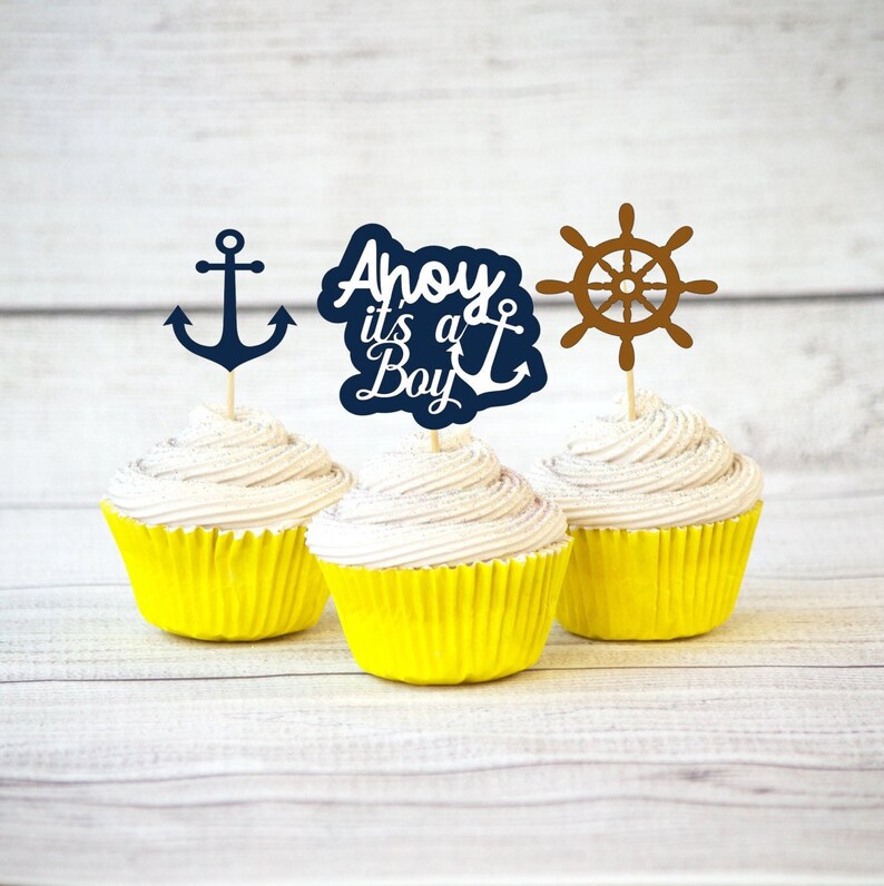 Ahoy It's A Boy Cupcake Topper Boy Baby Shower Topper Etsy