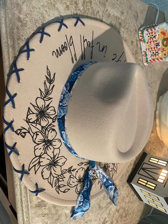 Bohemian Themed Custom Hand Painted Hand Burned Fedora  display picture 1