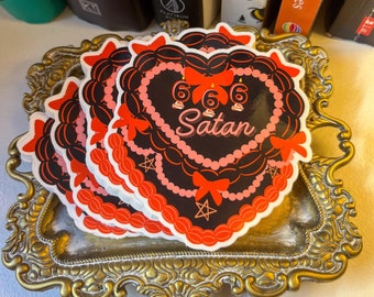 Satan-tårtklistermärke, Djävulsklistermärke, Demonklistermärke, 666-klistermärke, Pentagram-klistermärke, Skräckklistermärke, Glansigt klistermärke, Stansat klistermärke