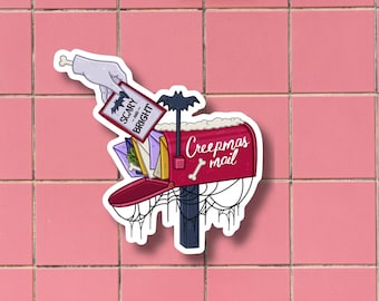 Creepmas Sticker, Merry Gothmas Sticker, Merry Hexmas, Horror Sticker, Glossy Sticker, Die Cut Sticker, Christmas Gift, Stocking Stuffer