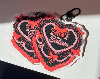 Satan Cake-sleutelhanger, sleutelhanger duivel, sleutelhanger demon, sleutelhanger 666, sleutelhanger pentagram, sleutelhanger horror, sleutelhanger acryl