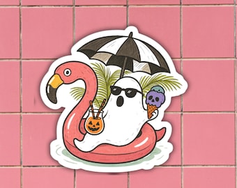 Adesivo Summerween, Estate Ghoul Hot, Ragazza Gotica da Spiaggia, Adesivo di Halloween, Estate Slasher, Estate Spettrale, Adesivo Horror, Adesivo Zucca