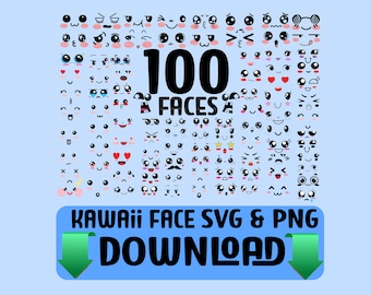 Cara de dibujos animados kawaii SVG, imágenes prediseñadas de emojis de anime (descarga digital)