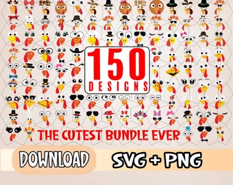 Turkey Face PNG SVG, Thanksgiving Clipart Bundle